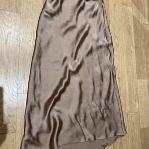 Zara High Low Satin Skirt - Tan